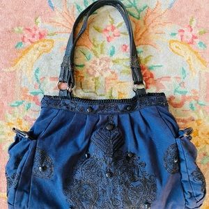 Jasper and Jeera Black Embroidered Navy Purse Bag